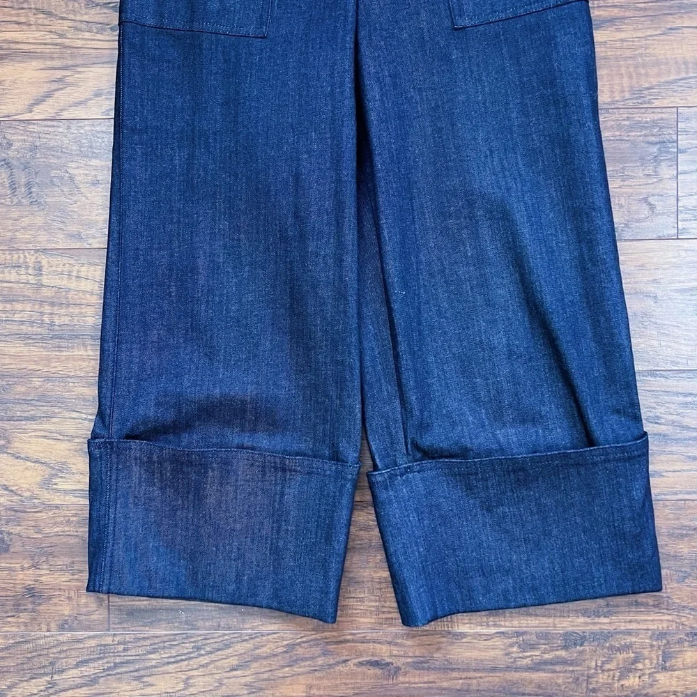 Kate Spade • Cuffed Denim Pant jeans wide leg cropped high waist Dark Peacock